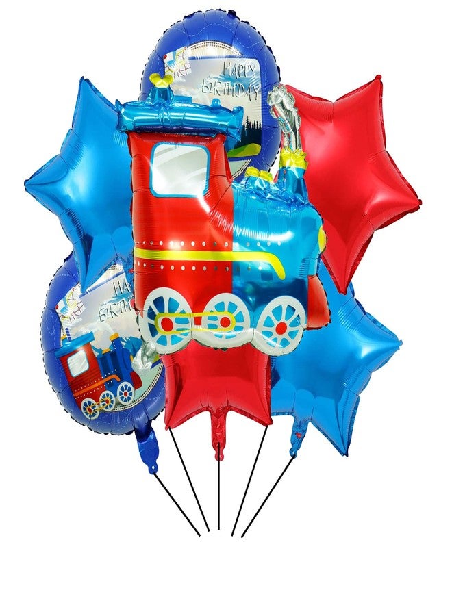 CSTYWC 7PCS Train Birthday Mylar Balloon Set Train Foil Balloons 18inch Star Foil Balloons for Train Themed Birthday Party Decorations Supplies - Image 1